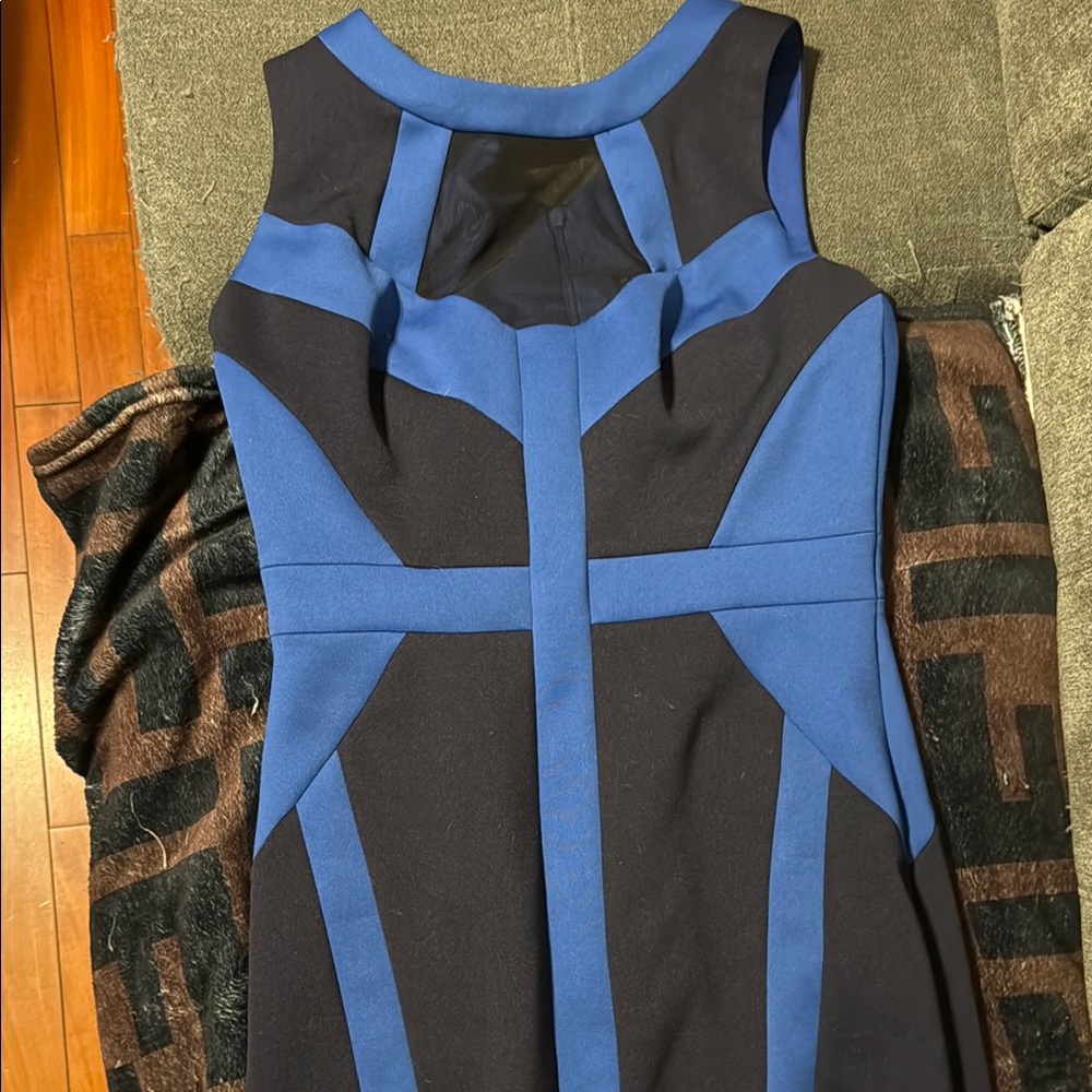 Jax Blue and Black Sheath Midi Dress Sleeveless Crew Neck